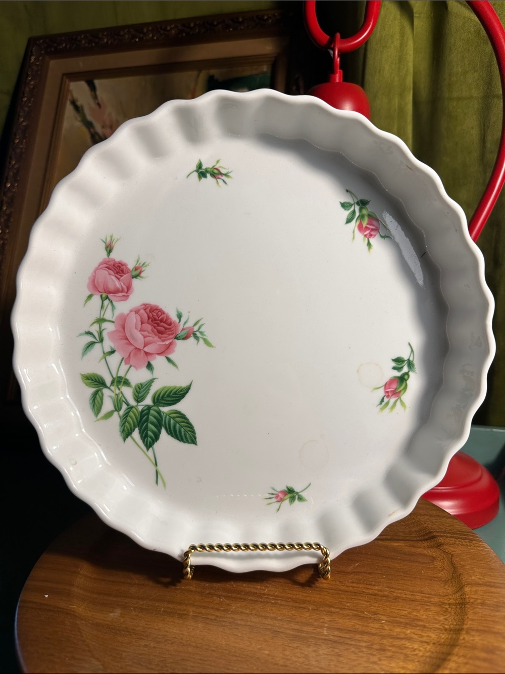 Vtg. Christineholm Porcelain Rose Quiche/Tart 9.5" Baking Dish